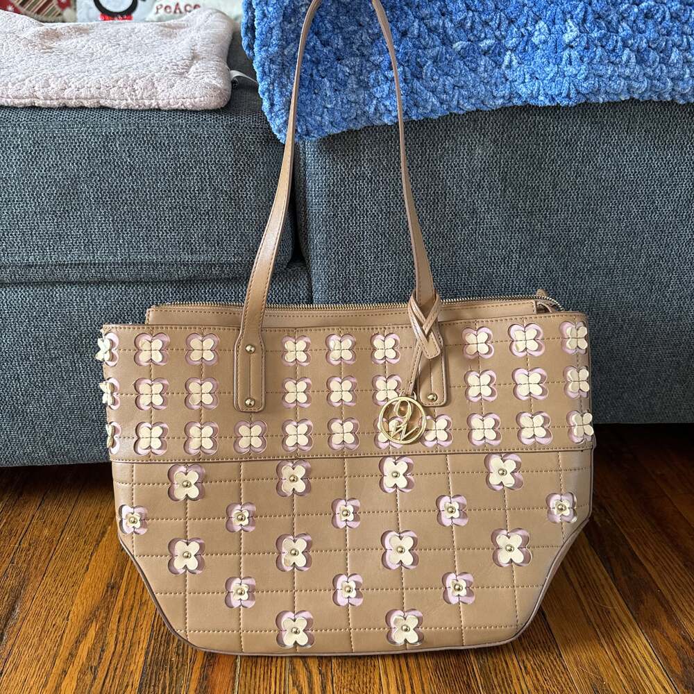 Nine West Camel & Pink Floral Shoulder Bag Handbag Tote